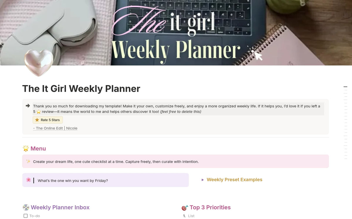 The It Girl Weekly Planner